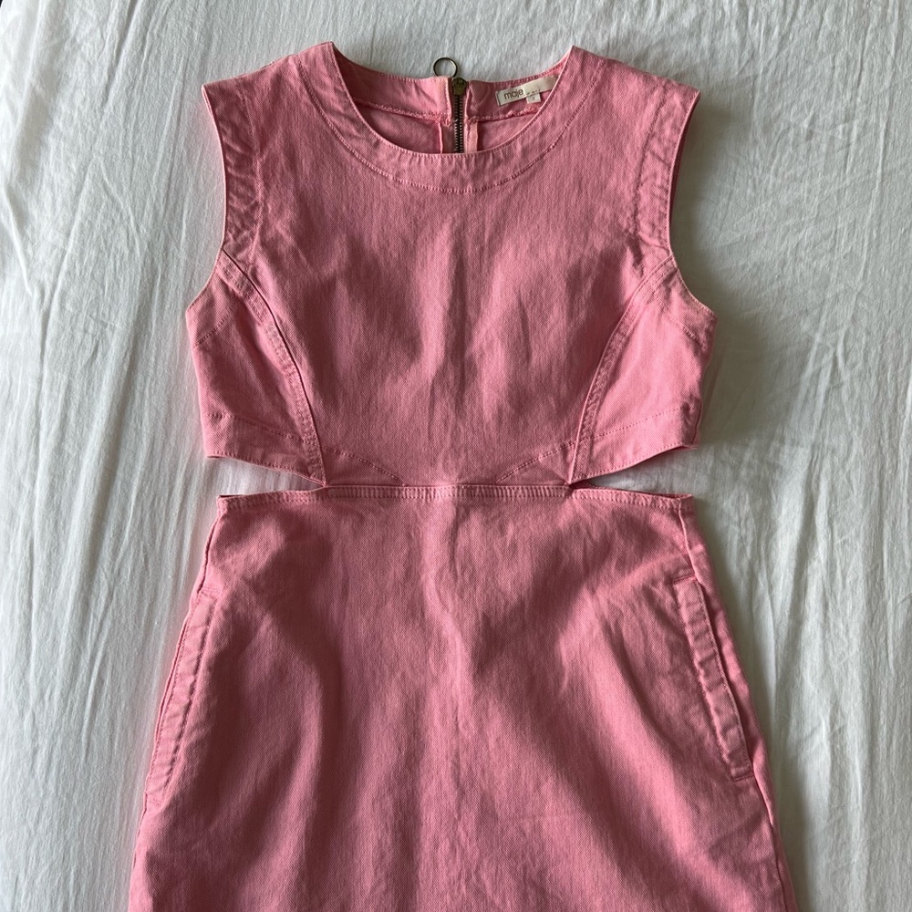 MAJE pink japanese denim mini dress with cut outs